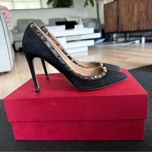 Valentino Garavani Black Heels with Gold Studs